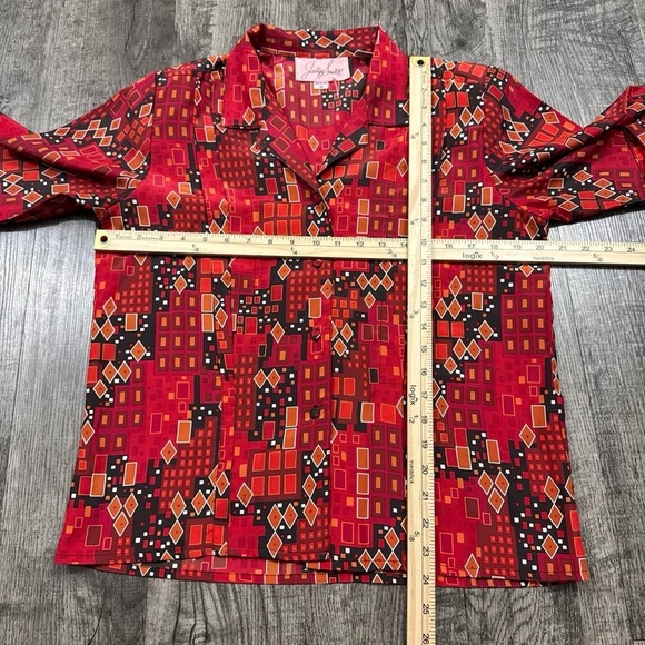 Vintage 70s Jaclyn Smith Patterned Button Shirt Polyester Sz 12 - Picture 3 of 5